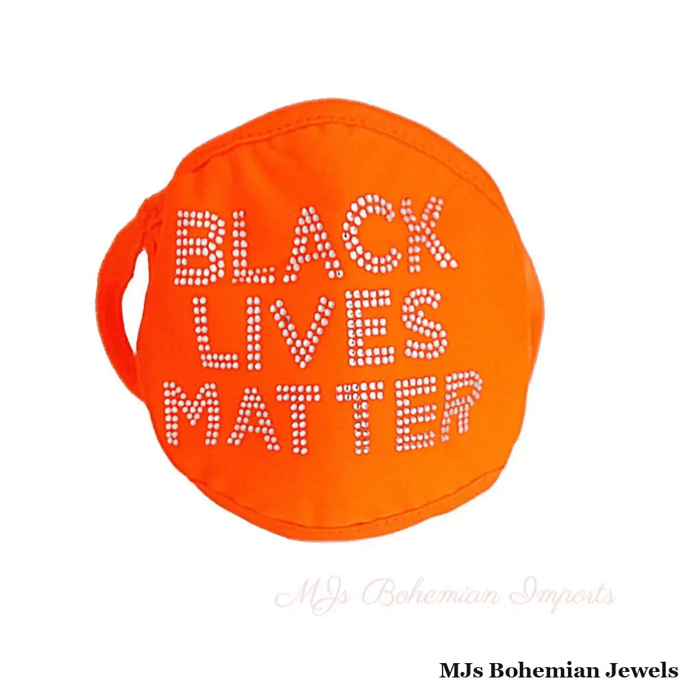 Neon Orange Rhinestone BLACK LIVES MATTER Mask