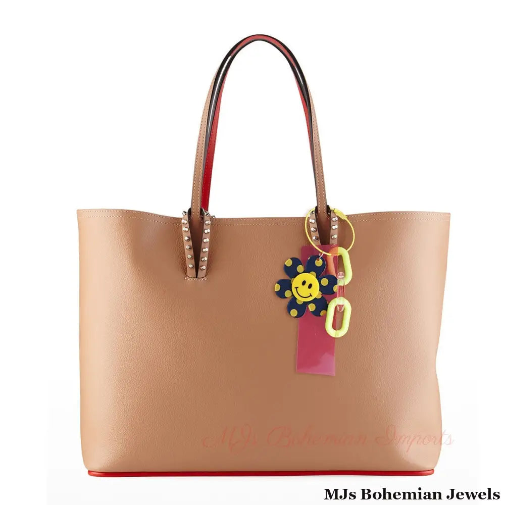 Neon Pink Navy Smiley Keychain Bag Charm