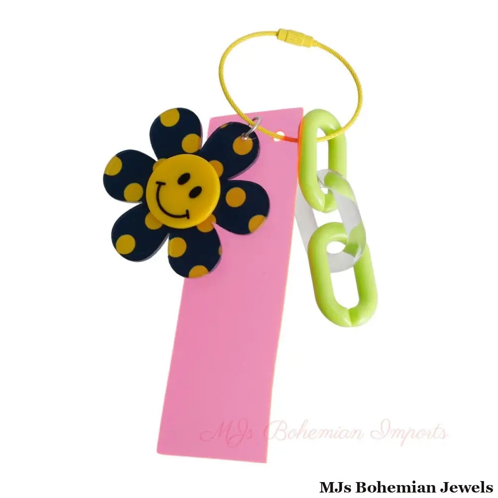 Neon Pink Navy Smiley Keychain Bag Charm