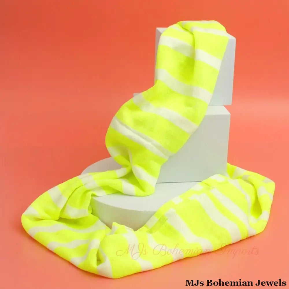 Neon Yellow Striped Infinity Scarf