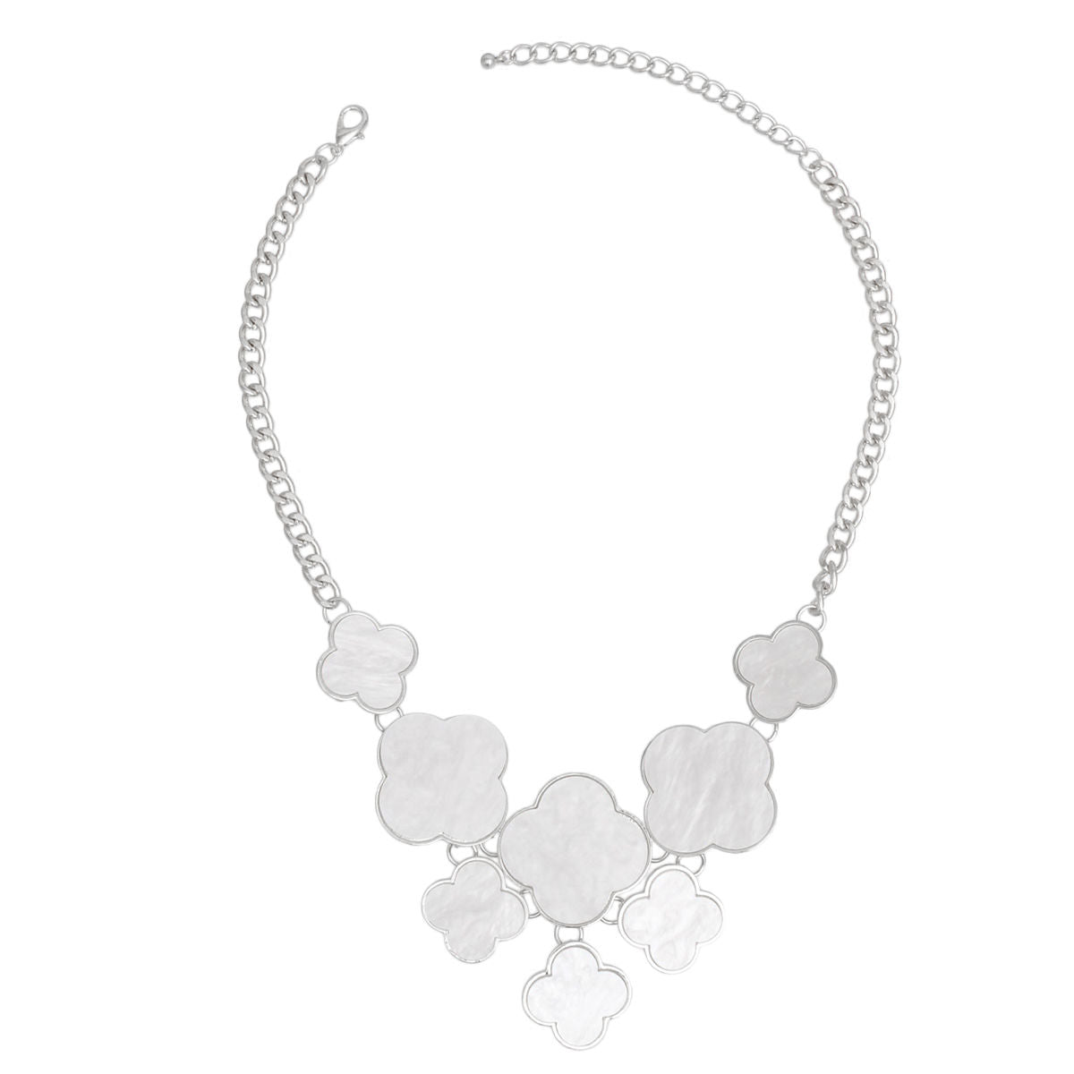 Bib Silver Chain Large White Quatrefoil Necklace