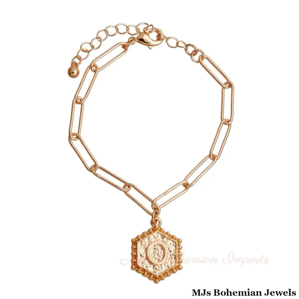 O Hexagon Initial Charm Bracelet