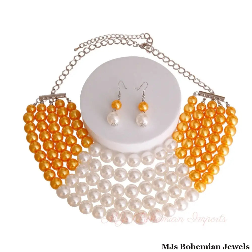 Orange and Cream Pearl 5 Row Necklace