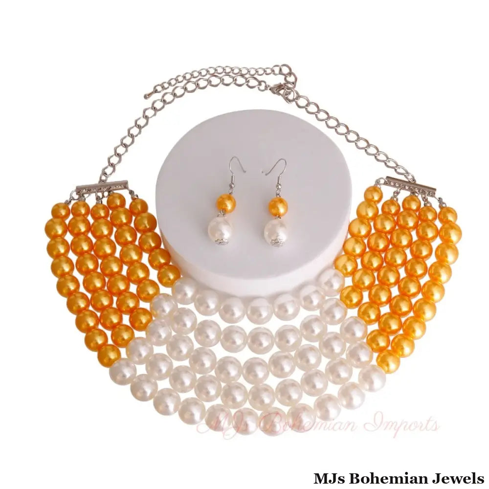 Orange and Cream Pearl 5 Row Necklace