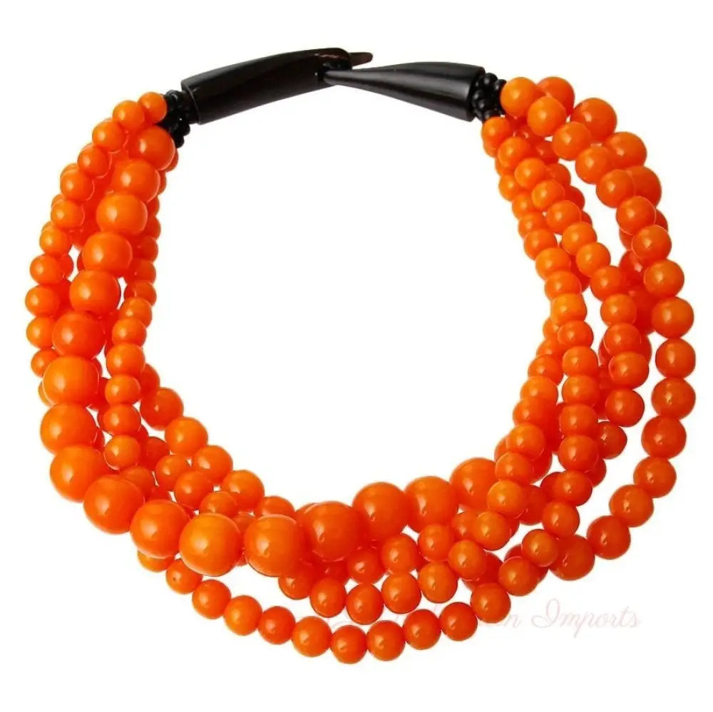 Orange Bead Buffalo Horn Hook Necklace