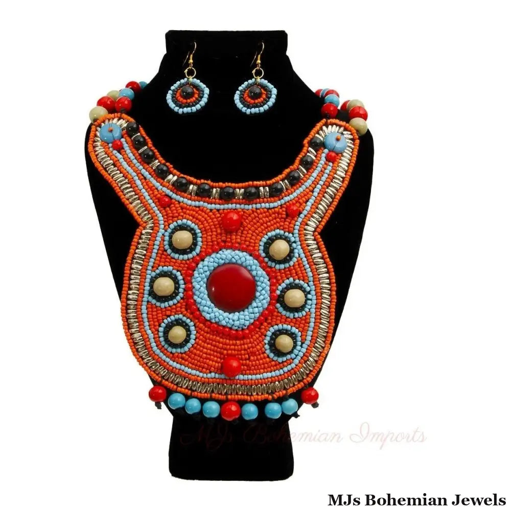 Orange Bead Collar Bib Set