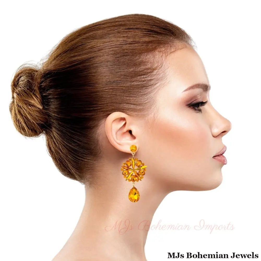 Orange Crystal Burst Earrings