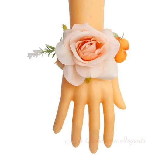 Orange Fabric Flower Bracelet