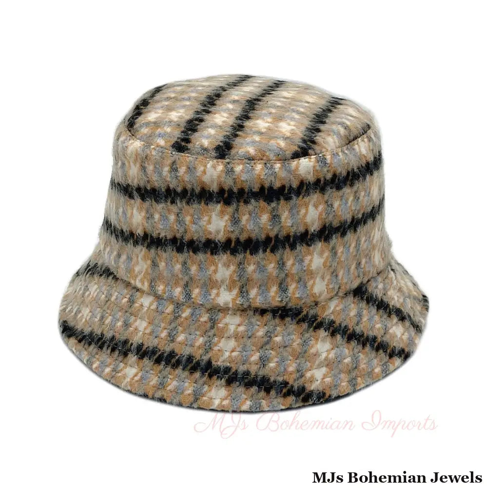 Orange Plaid Woolen Bucket Hat