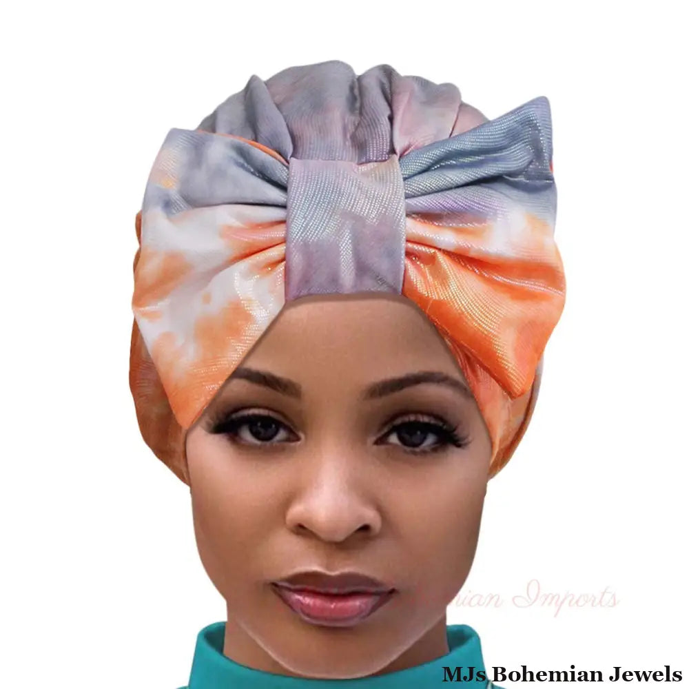 Orange Tie Dye Bow Turban