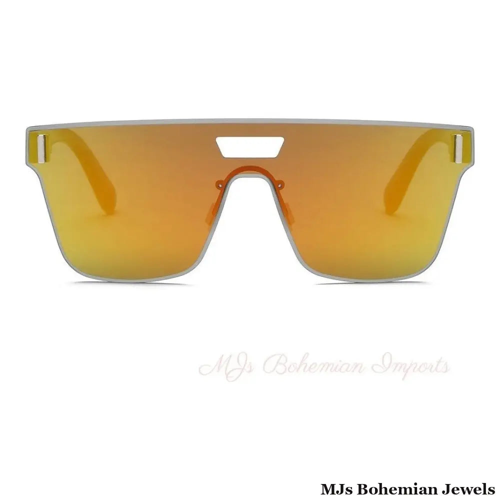 Orange Unisex Square Mirror Glasses