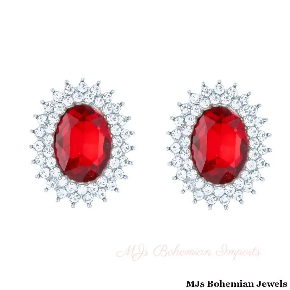 Oval Red Crystal Studs