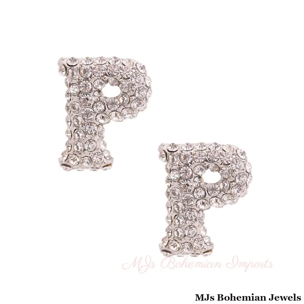 P Rhinestone Silver Studs