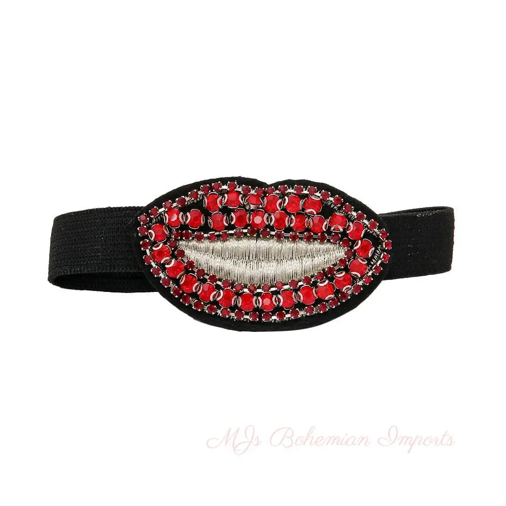 Pair of Red Rhinestone Lips Shoe Bands