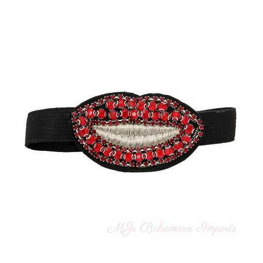 Pair of Red Rhinestone Lips Shoe Bands