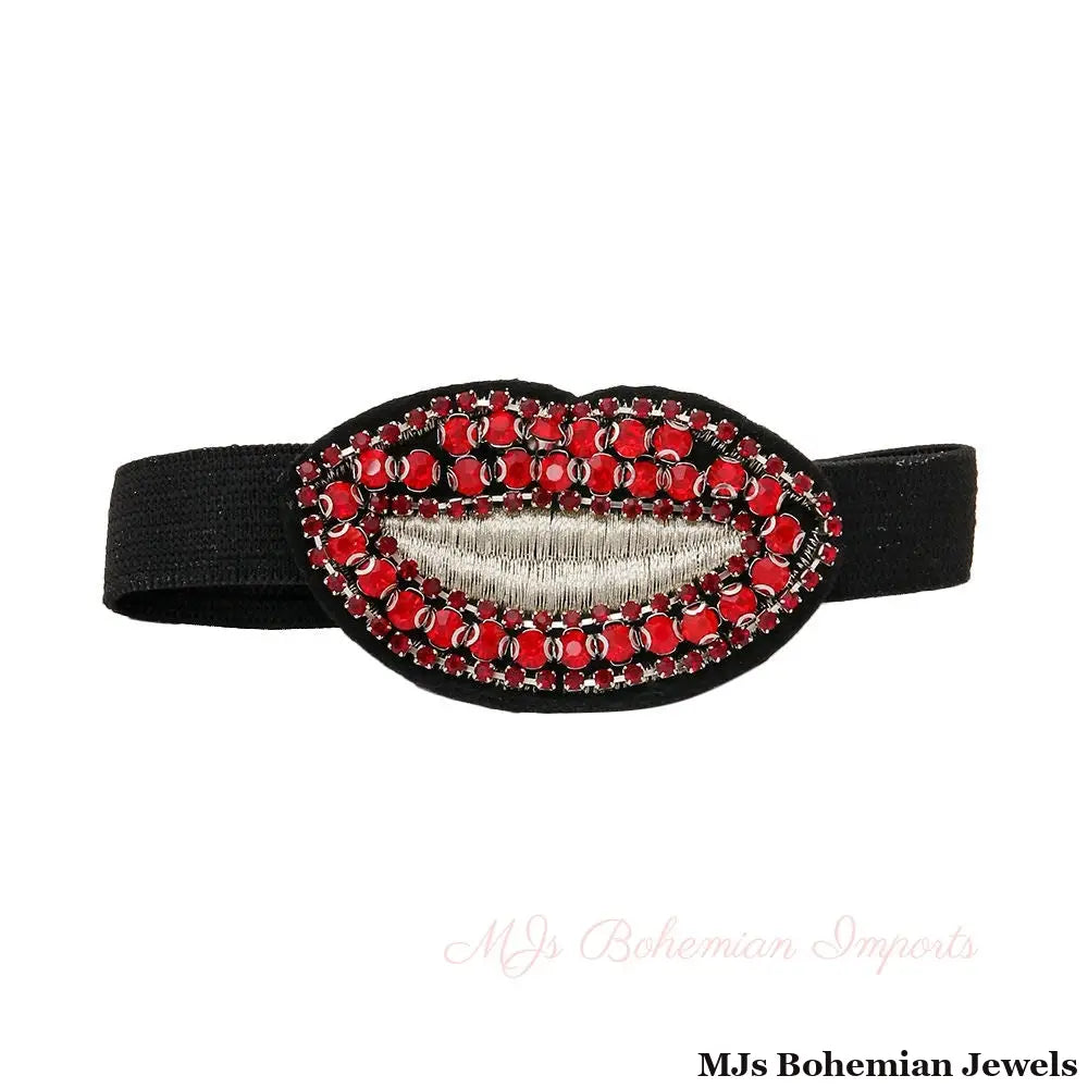 Pair of Red Rhinestone Lips Shoe Bands