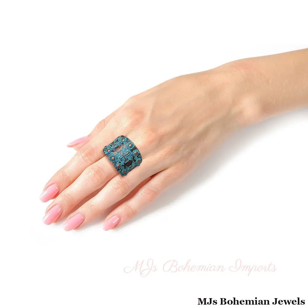 Patina Metal Boho Cross Ring