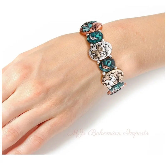 Patina Metal Elephant Engraved Bracelet