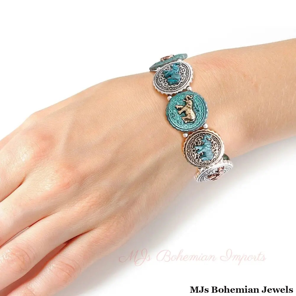 Patina Metal Elephant Round Bracelet