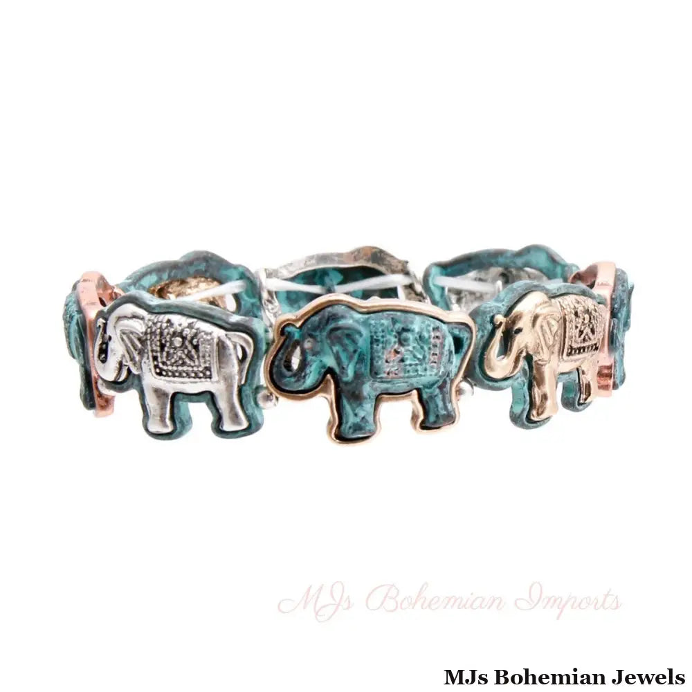 Patina Metal Engraved Elephant Bracelet