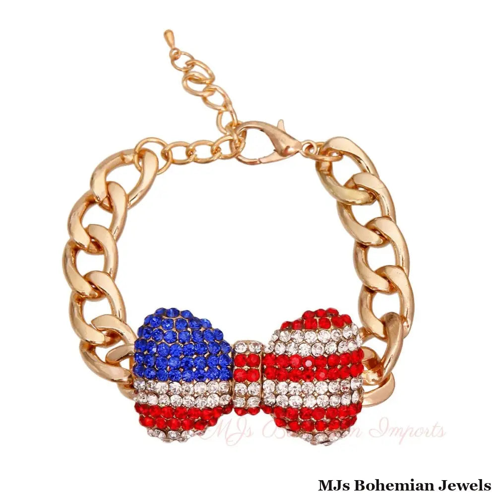 Patriotic Bow Chain Bracelet