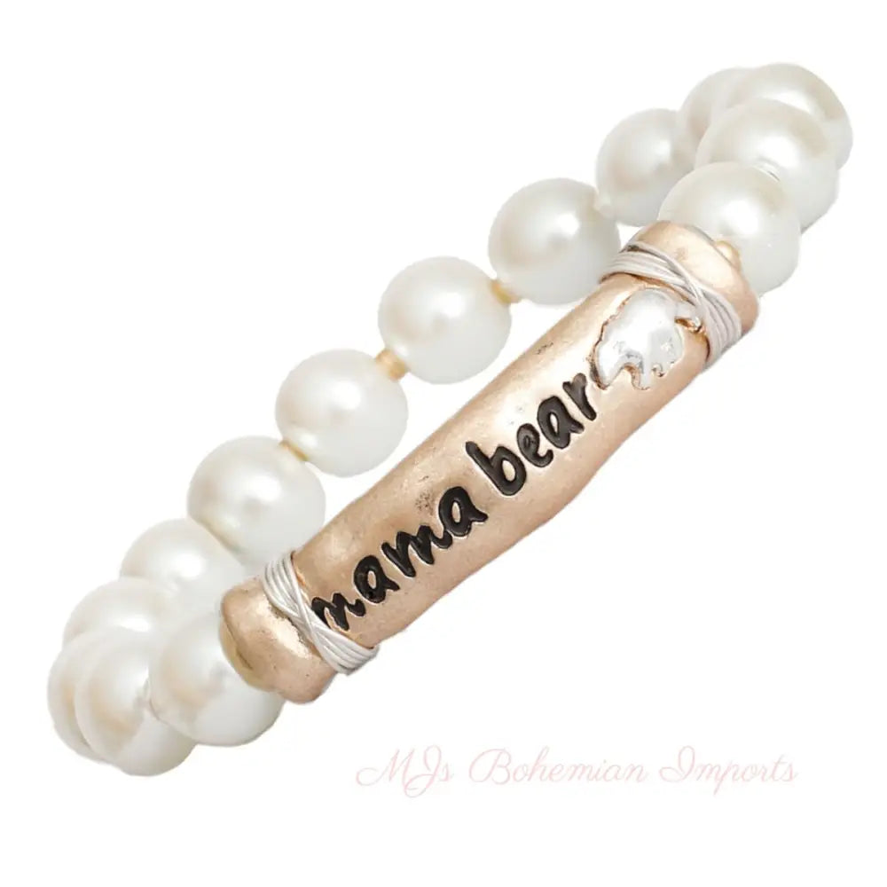 Pearl Gold Mama Bear Bracelet