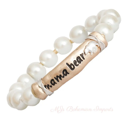 Pearl Gold Mama Bear Bracelet