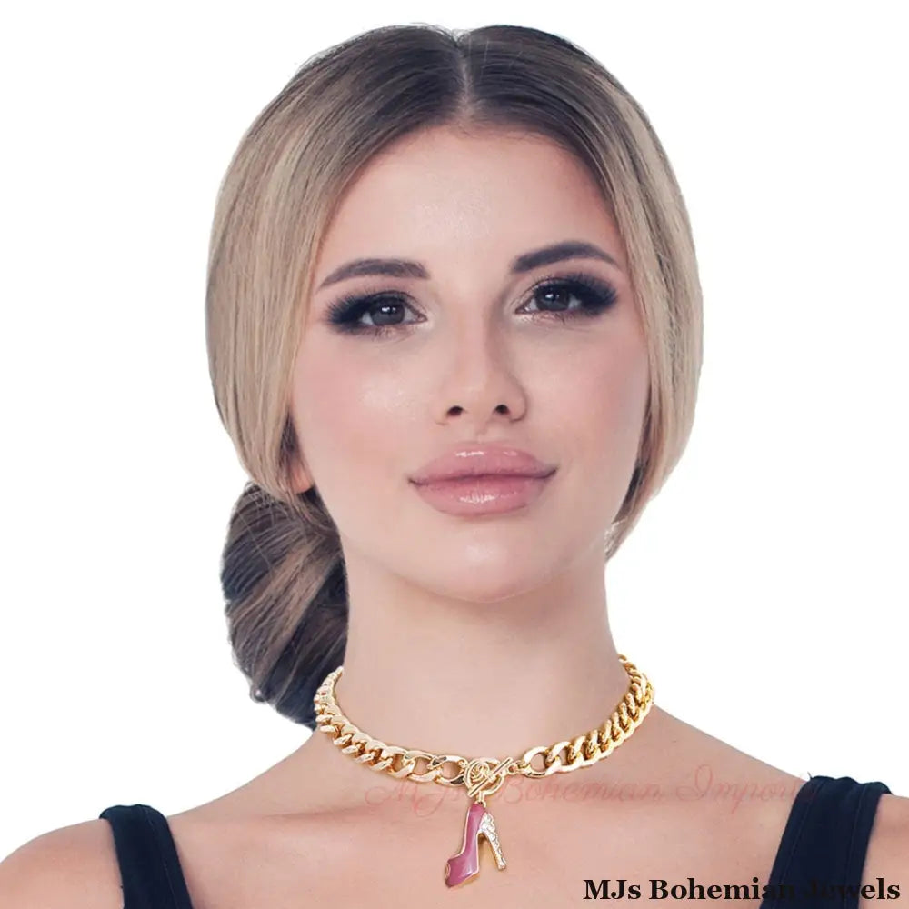Pink Boutique High Heel Necklace