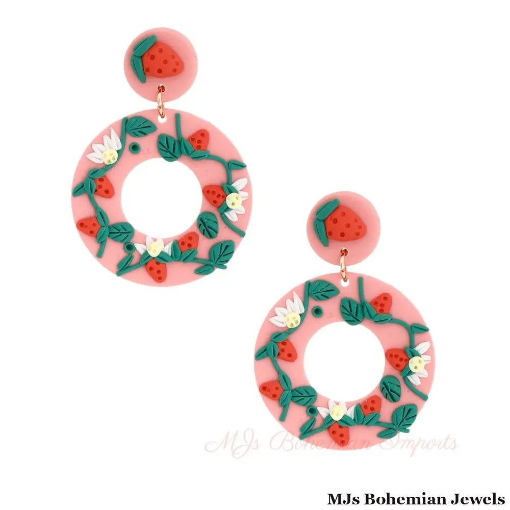 Pink Clay Strawberry Donut Earrings