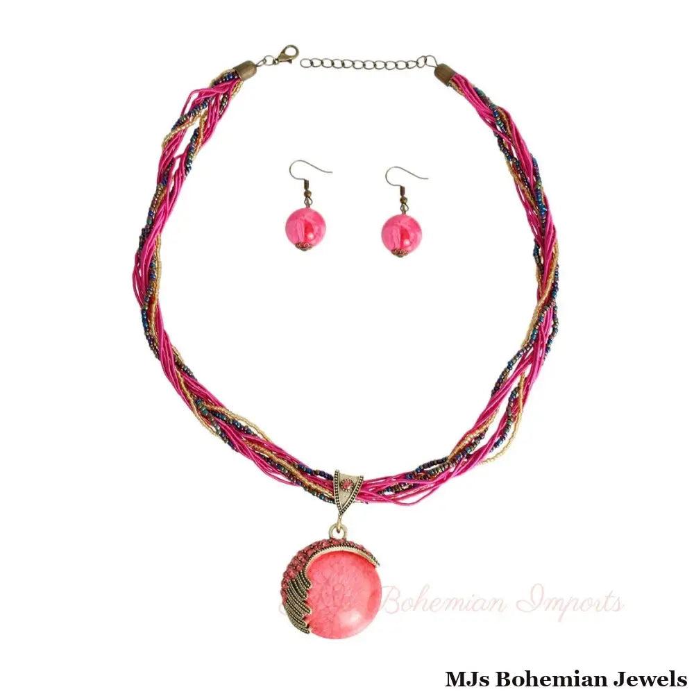 Pink Cord Bead Pendant Necklace