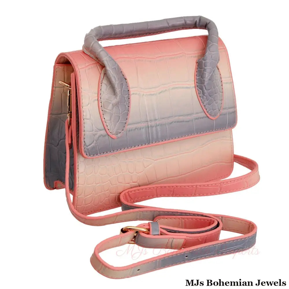 Pink Croc Flap Satchel Handbag
