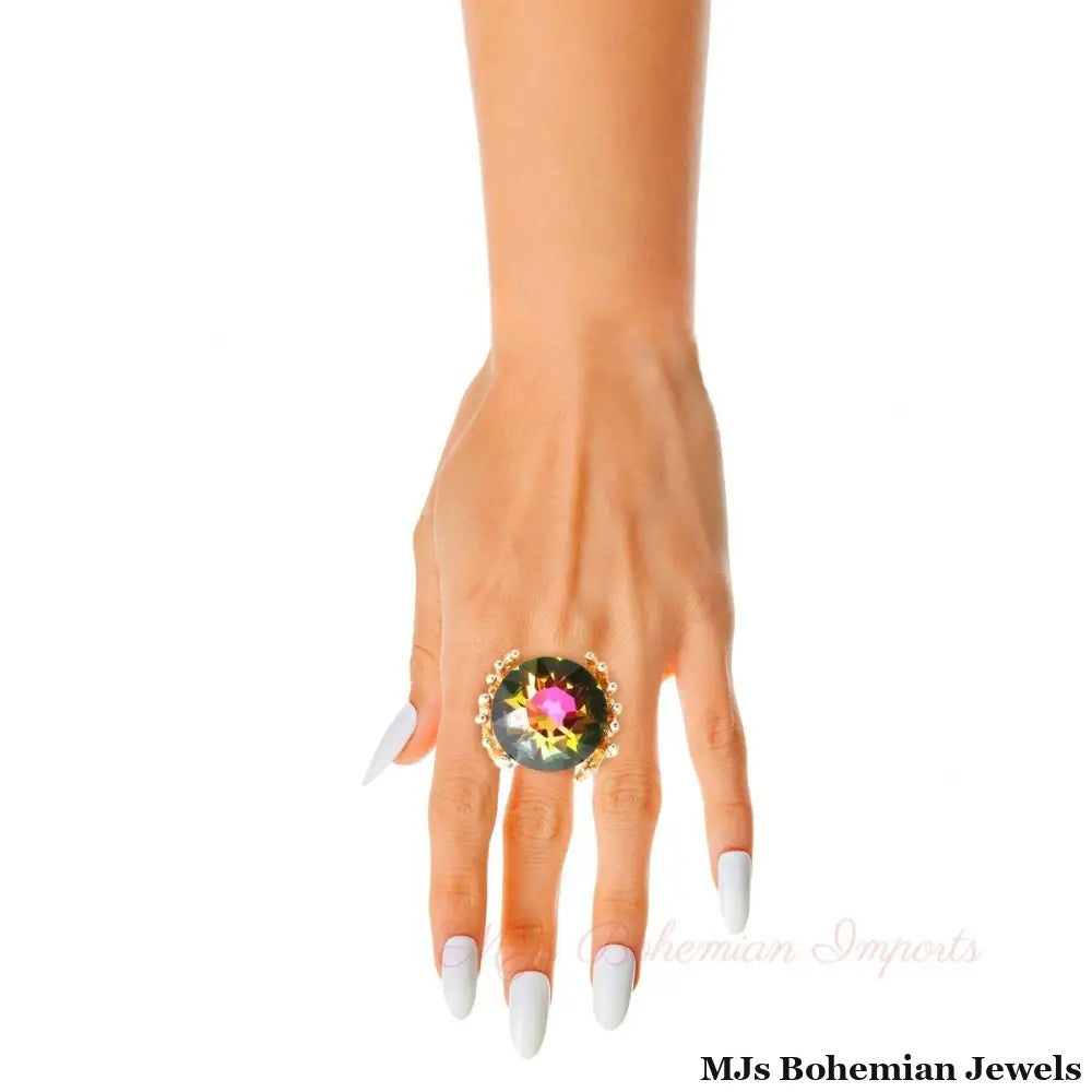 Pink Green Crystal Branch Ring