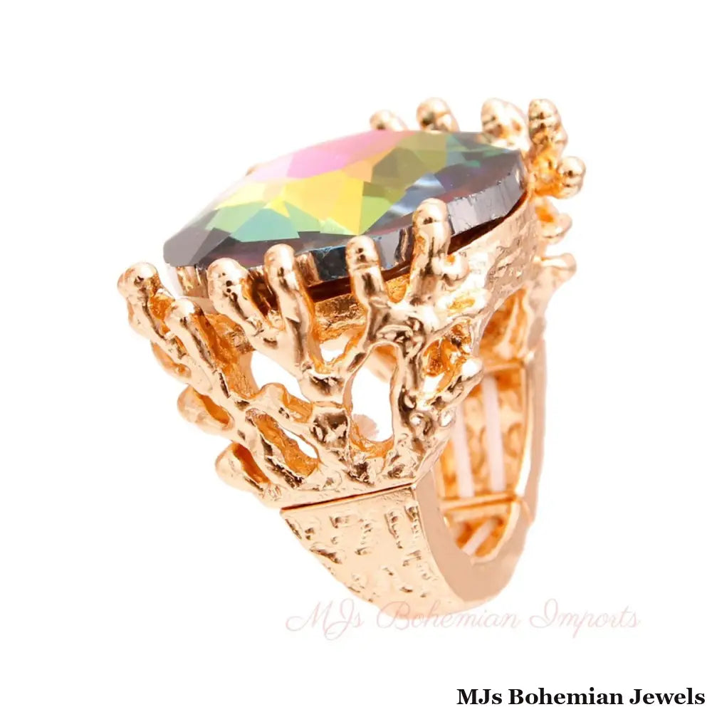 Pink Green Crystal Branch Ring