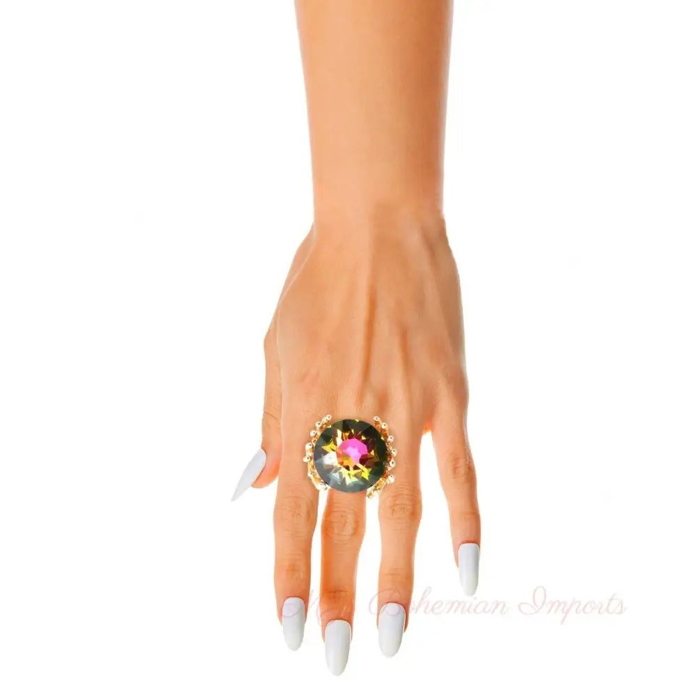 Pink Green Crystal Branch Ring