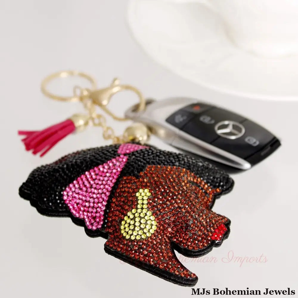 Pink Headband Woman Keychain