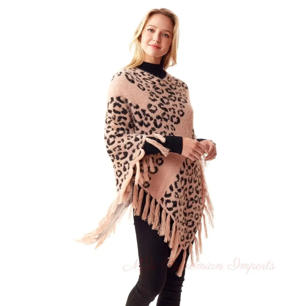 Pink Leopard Eyelash Poncho