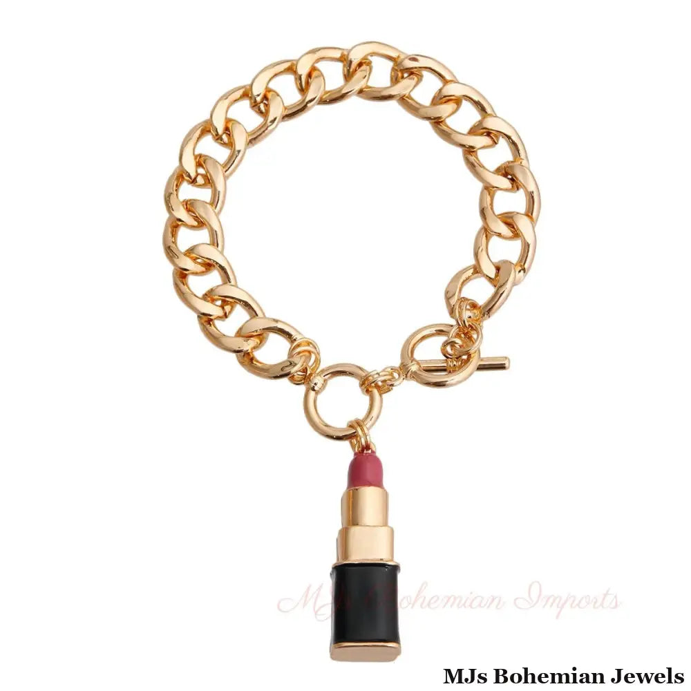 Pink Lipstick Charm Bracelet