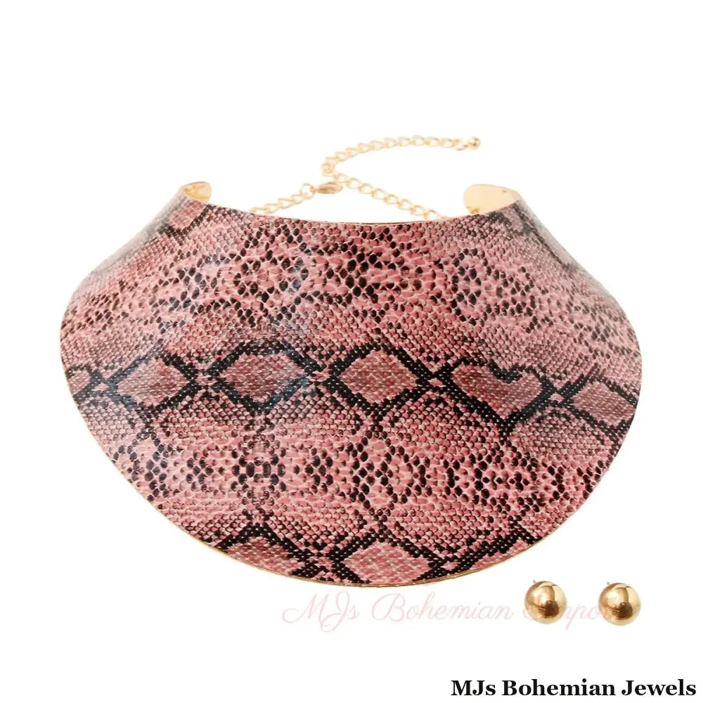 Pink Snake Print Collar Choker Set