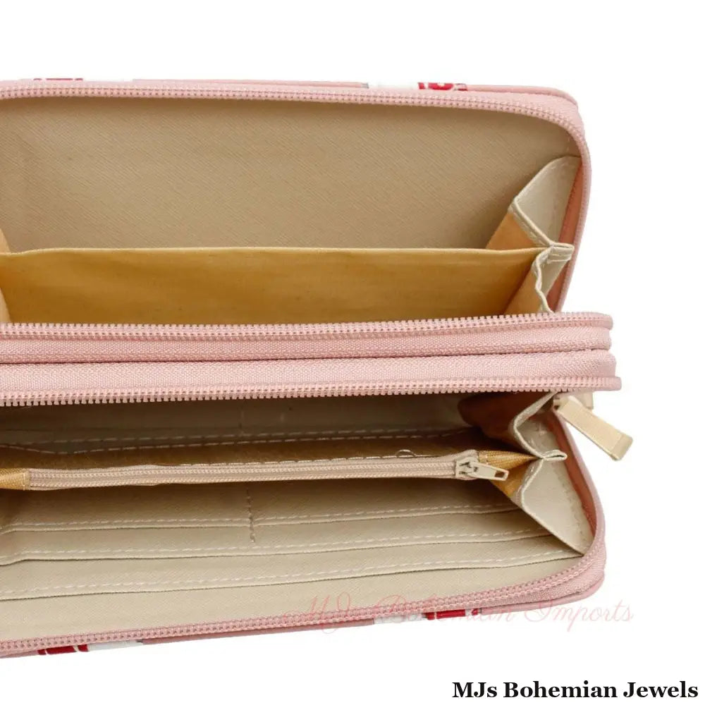 Pink Striped Double Zipper Wallet
