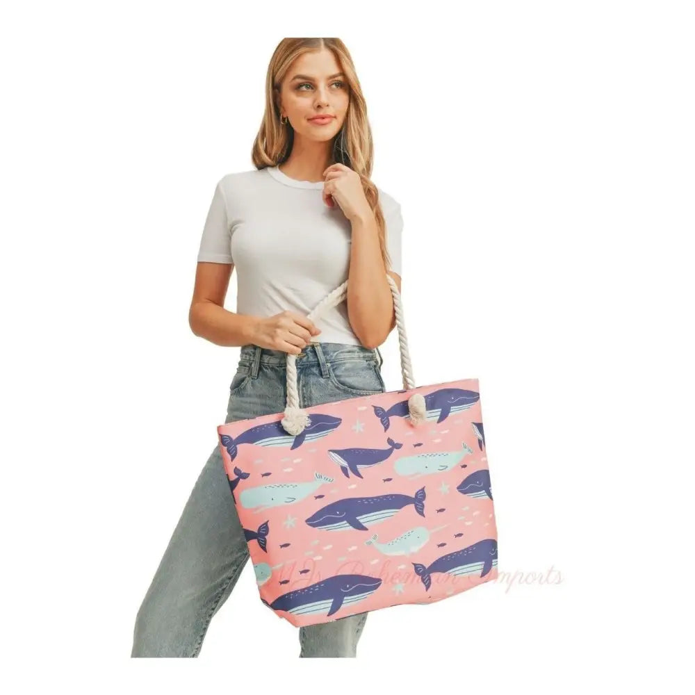 Pink Whale Beach Tote