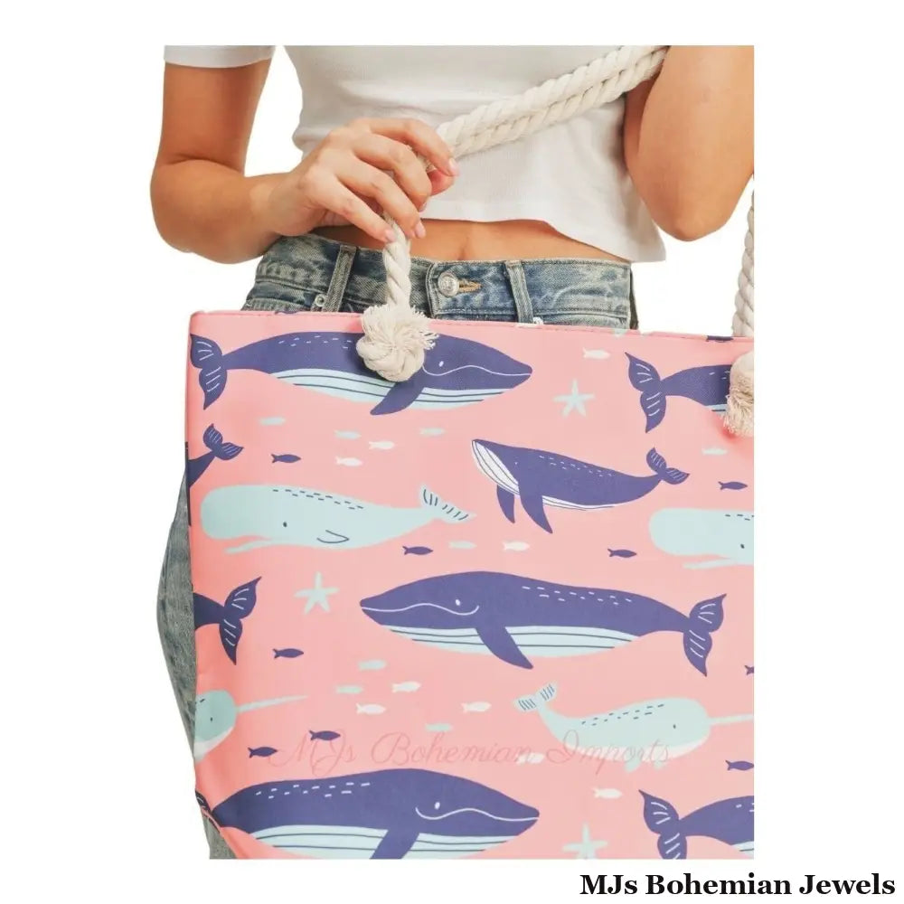 Pink Whale Beach Tote