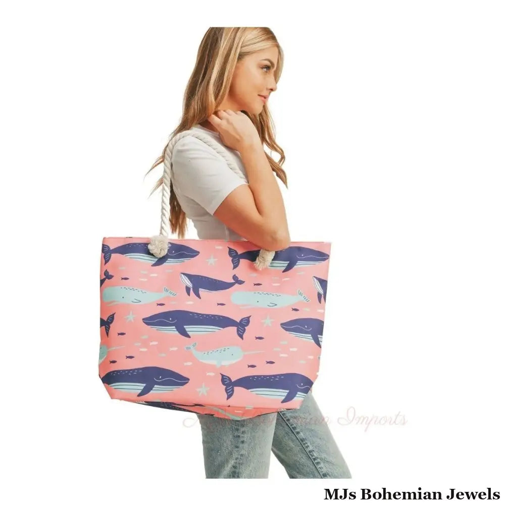 Pink Whale Beach Tote