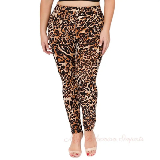 Plus Size Leopard Leggings-Waist 33-39"