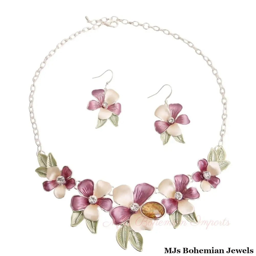 Purle Metal Flower Necklace Set