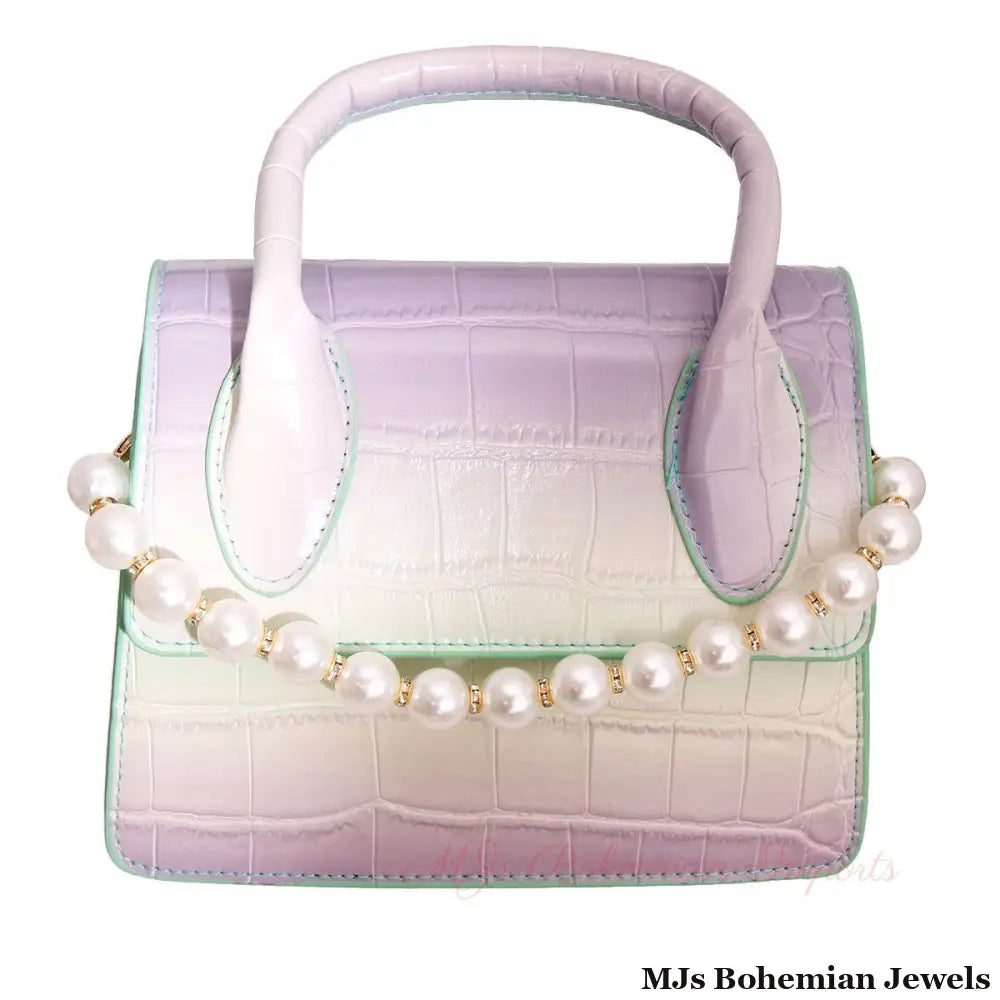 Purple and Green Croc Flap Satchel Handbag