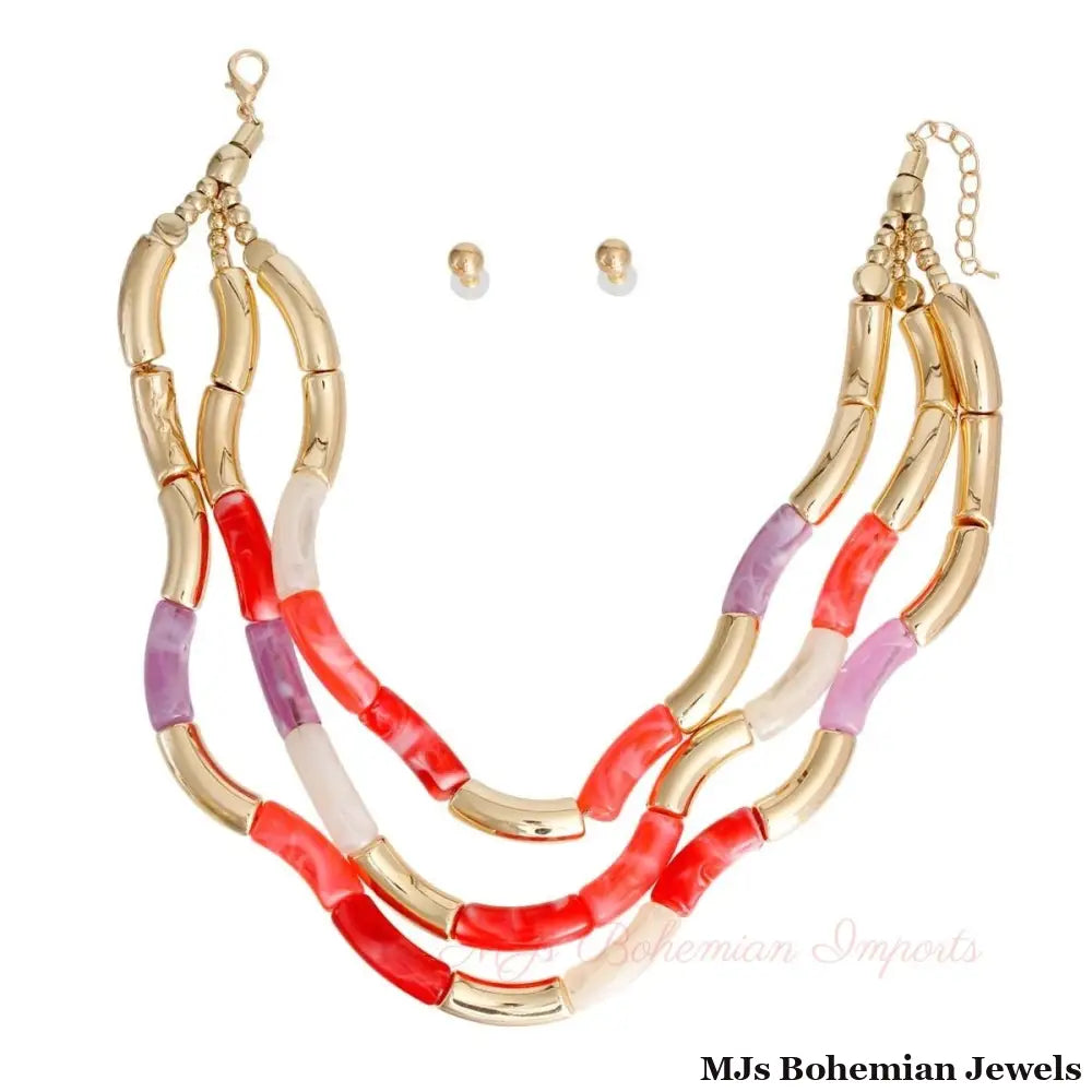 Purple and Red Curved Bead Set