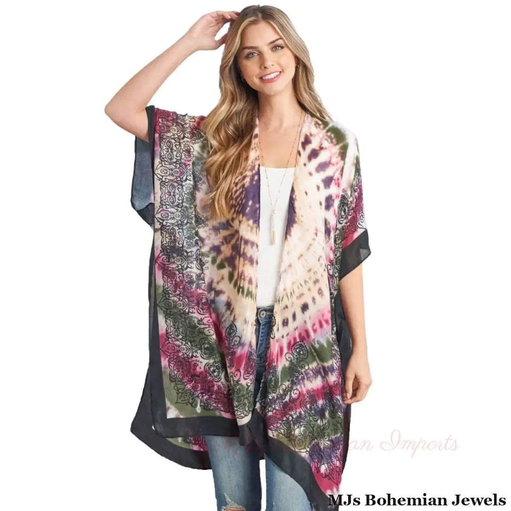 Purple Boho Tie Dye Kimono