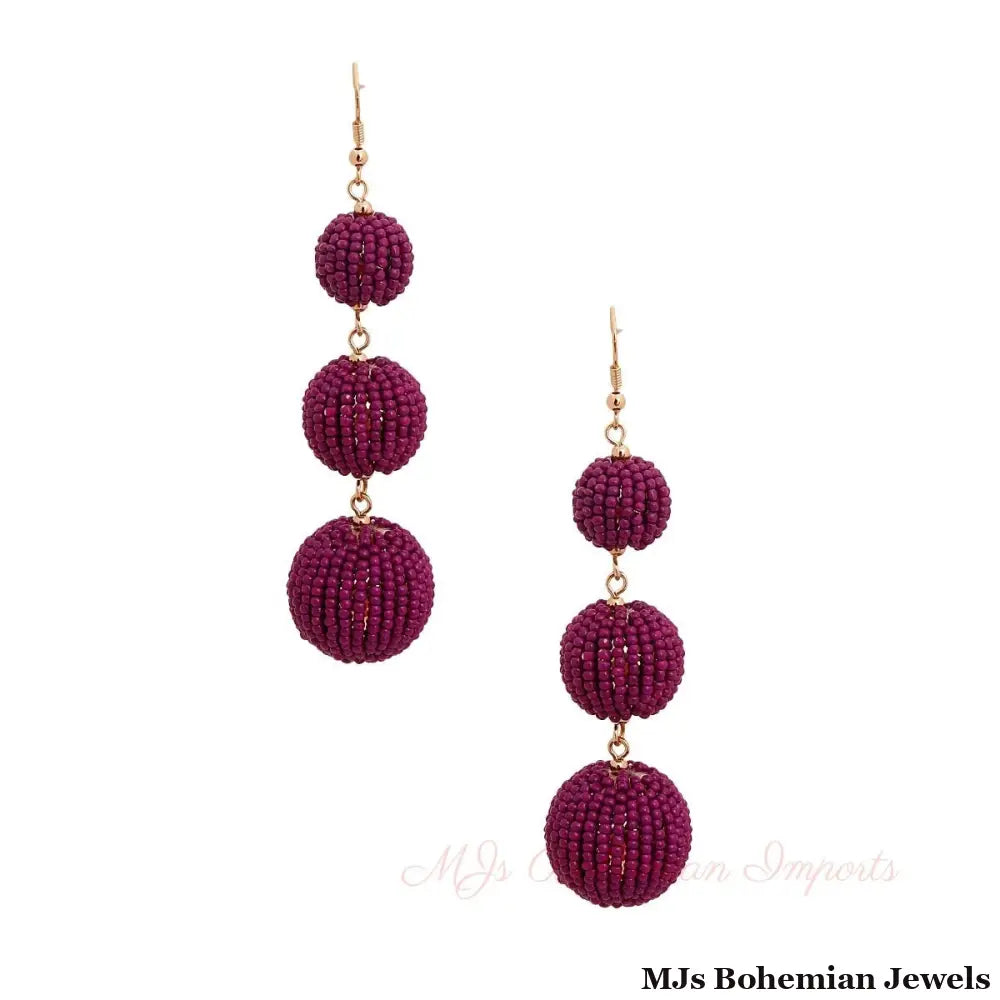 Purple Trio Seed Bead Ball Earrings