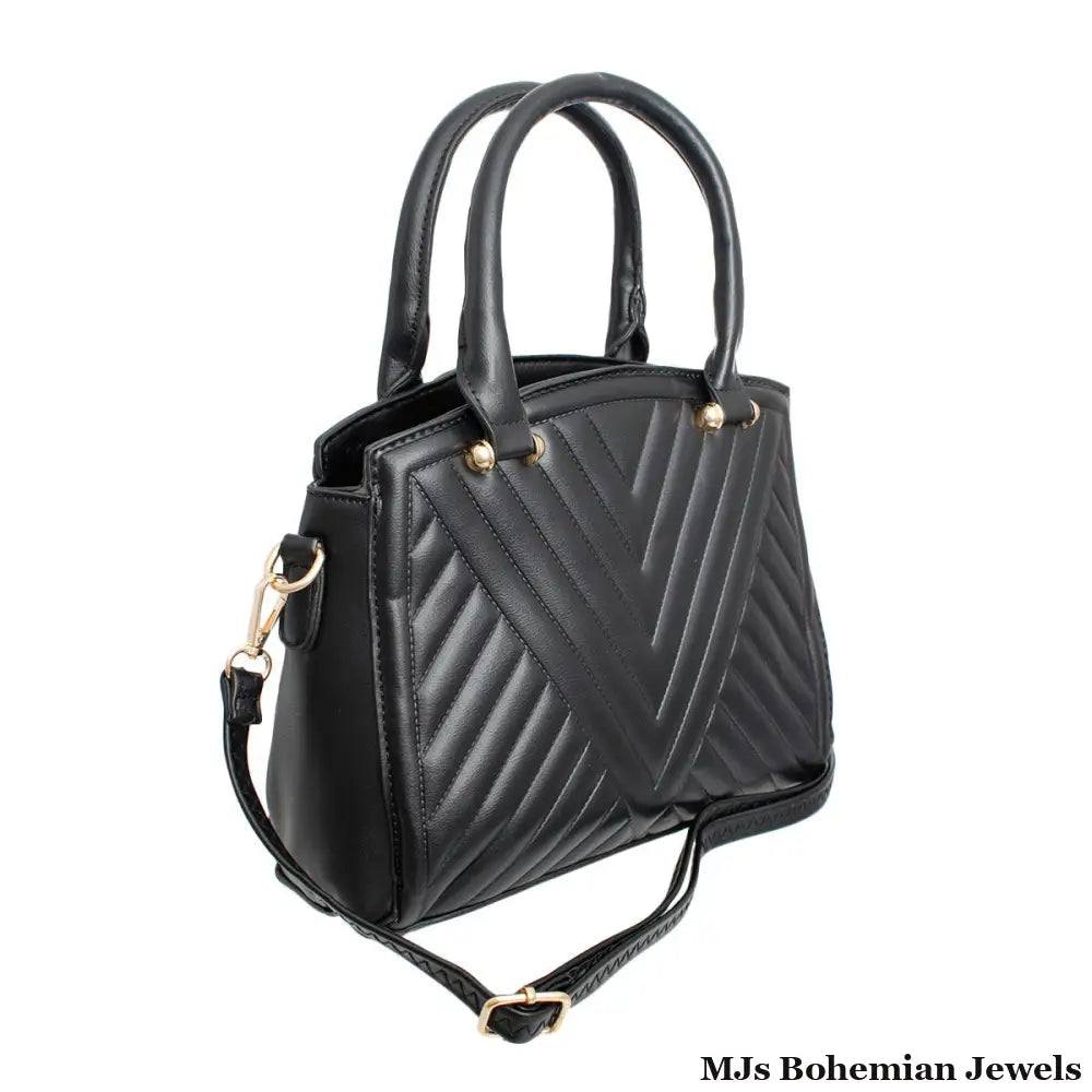 Purse Black Chevron Quilted Set Bag for Women