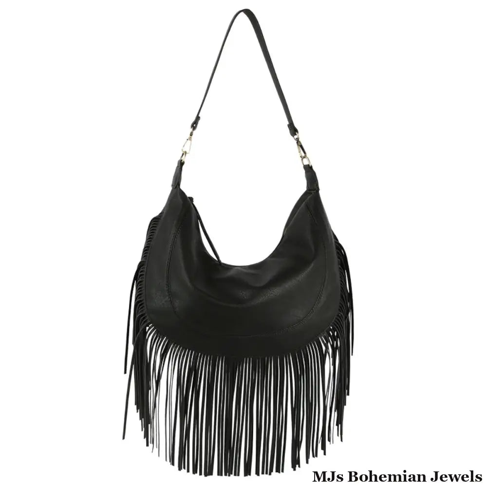 Purse Black Round Fringe Hobo Bag for Women